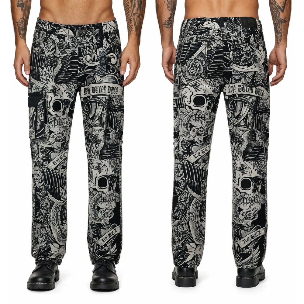 Rebel Vengeance Pants Mens 36 x 30" Skull Eagle Tapestry Cargo Streetwear Gothic